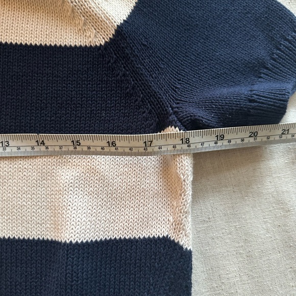 J. Crew Navy & Cream Striped Short-Sleeve Crew Sweater Size Small 100 Cotton - Picture 6 of 7